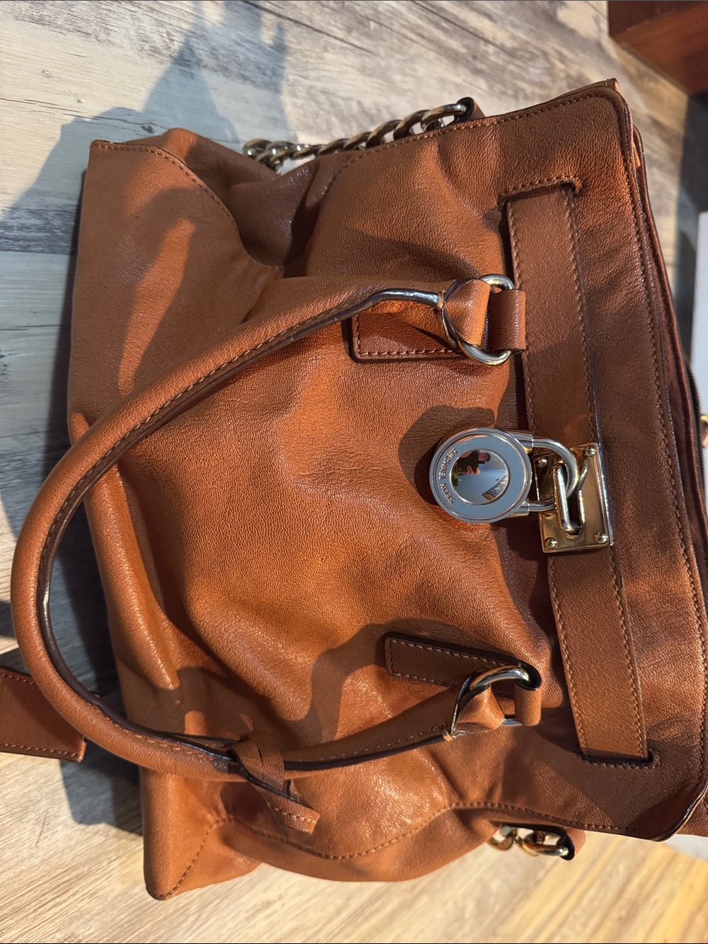Michael Kors Tan Leather Satchel with Gold-Tone Hardware